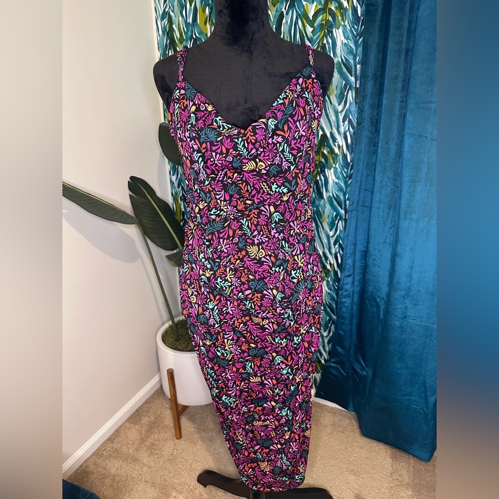 Ava & Viv Floral Ruched Dress with Adjustable Spaghetti Straps